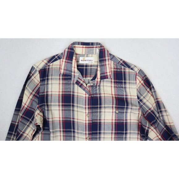 VINTAGE WOMEN'S BLUE & BEIGE PLAID LONG SLEEVE BUTTON-UP SHIRT - ESSENTIALS - 10 - Picture 3 of 8